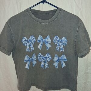 Hanes Gray Kids Tee with Blue Bow Print